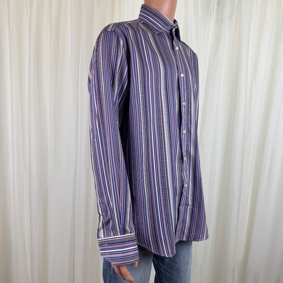 Men’s Thomas Dean Long Sleeve Stripe Dress Shirt Large - Picture 3 of 13